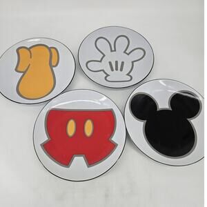 Disney Scattered Mickey Mouse Icon Dinner Plates Set Of 4 Black Yellow Red White